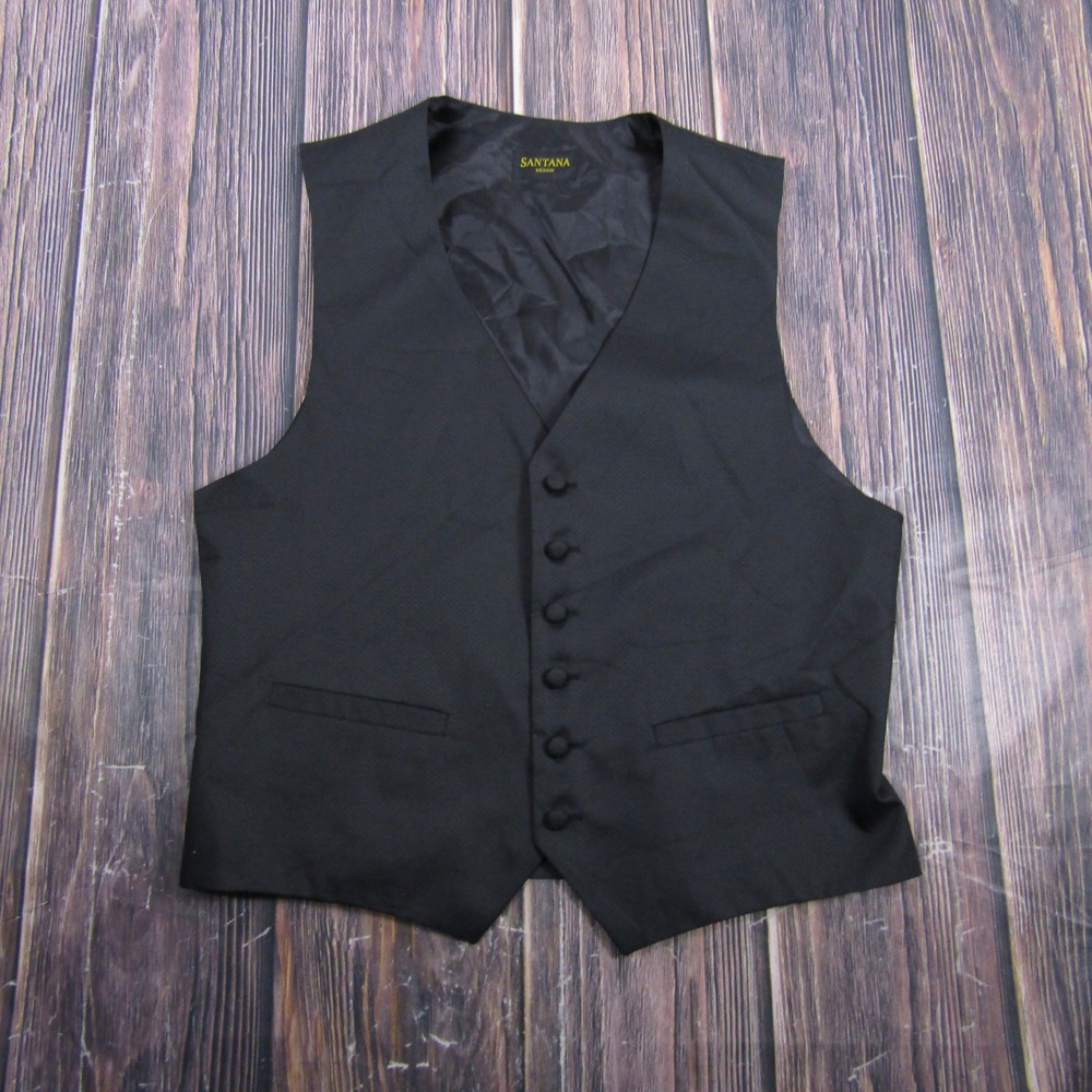 Santana Dress Vest Mens Medium Black Formal Suit Waistcoat 6 Button Made in USA